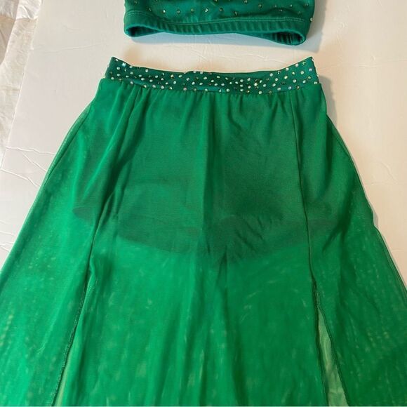 The Line up solo dance custom costume kelly green 2 piece maxi skirt leotard 10 - Picture 9 of 15